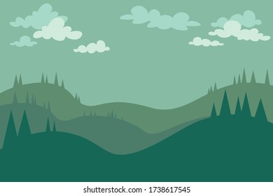 El fondo verde del bosque. Montañas, árboles de Navidad, alrededores, árboles.