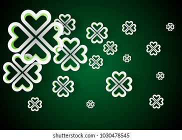  Green background with four leaf clovers, St. Patrick s Day background vector illustration 