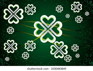  Green background with four leaf clovers, St. Patrick s Day background vector illustration 