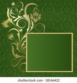 Green  background with  frame from abstract branch  and leaves