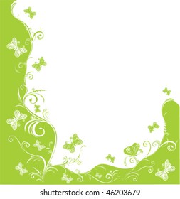 Green background and frame with butterflies, easily editable.