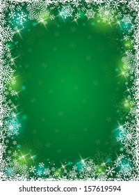 green background with  frame of snowflakes, vector illustration