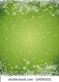 Green background with  frame of snowflakes,  vector illustration