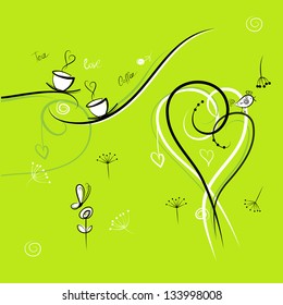 Green background with funny birds for your design