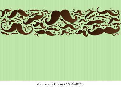 Green background with funny mustaches - banner with copyspace. Vector.