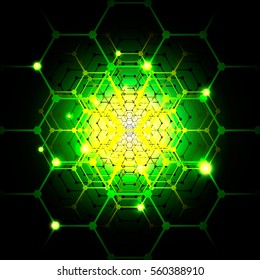  Grüner Hintergrund futuristischer Oberfläche mit Hexagonen. Futuristische Grüne Hexagon.