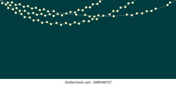 Fondo verde con guirnaldas y luces. Gráficos vectoriales de estilo plano