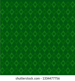 green background with geometric patterns of diamonds and clover. - vector