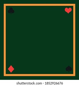 Green background with gold frame for casino design. Playing card cloth. Vector illustration.