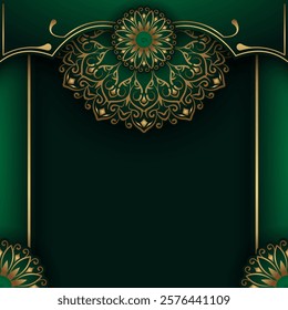 Green background with gold mandala ornaments
