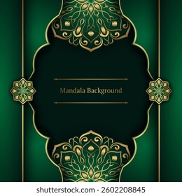 Green background with gold mandala ornaments