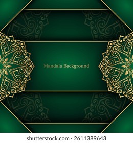 Green background with gold mandala ornaments