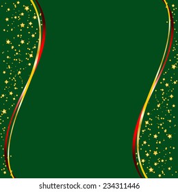 Green background with gold stars and wave for holiday design