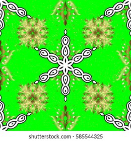 Green background with golden elements. Oriental ornament in the style of baroque. Traditional classic vector golden pattern.