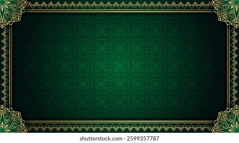 Green background with golden mandala frame	