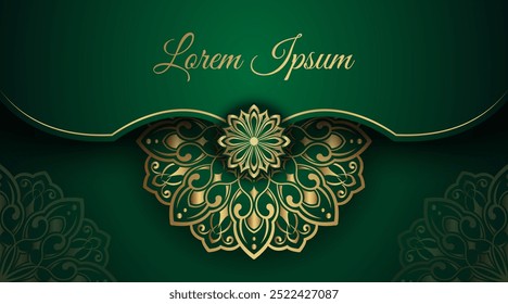 Grüner Hintergrund mit goldenem Mandala-Ornament