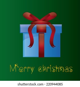 a green background with golden text and a blue present