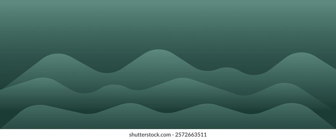 A green background with a gradient style, featuring smooth, wavy hills. The background is green with a soft, flowing texture. Soft wave border background. Green background vector.