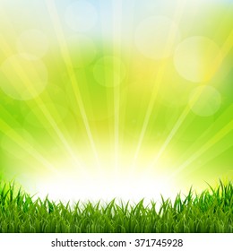 Green Background With Green Grass Border With Gradient Mesh, Vector Illustration