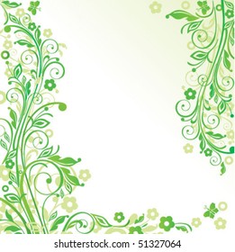 green background with grass and butterflies