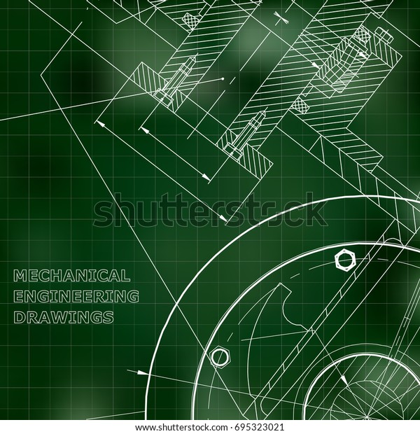 Green background. Grid. Backgrounds of engineering\
subjects. Technical illustration. Mechanical engineering. Technical\
design. Instrument\
making