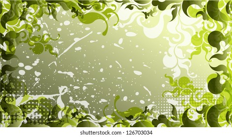 Green background in a grunge style. Vector illustration.