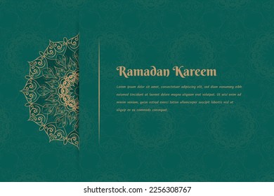 Green background with half mandala design for ramadan kareem or eid mubarak template