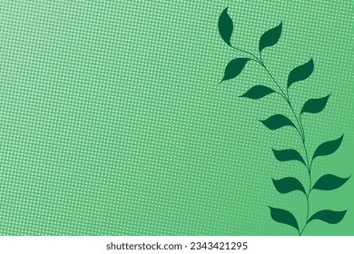 Green background with halftone effect. On the right side, a floral ornament features an elegant tree branch with green leaves. The template includes an empty space for inscription.