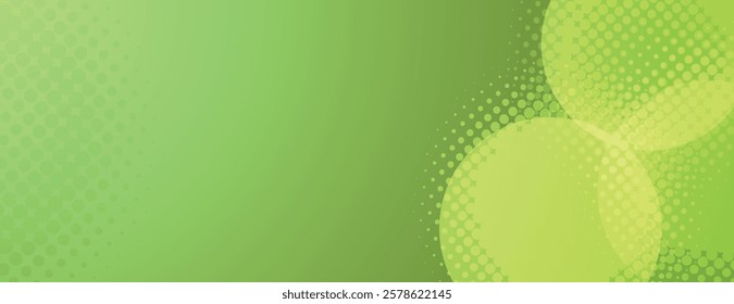 Green background with halftone gradient style, featuring a dotted texture. The background is vibrant with overlapping green circles. Minimal halftone vector gradient background