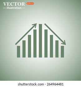 Green background.  Icon chart with arrows, vector illustration, EPS 10