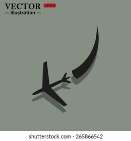 Green background.  icon plane. The plane is landing , vector illustration, EPS 10