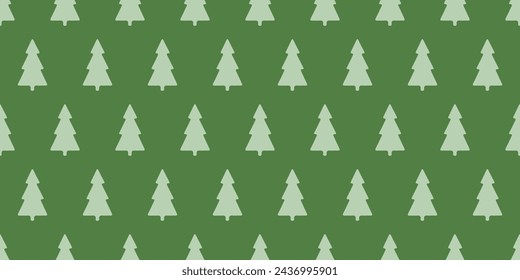 Green background and identical Christmas trees. Vector pattern of Christmas trees.
