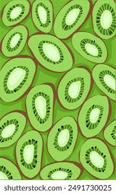 The green background of the Kiwi and the seeds are black