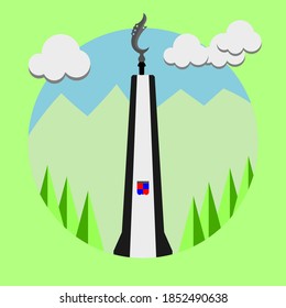 the green background kujang monument is located in bogor, indonesia