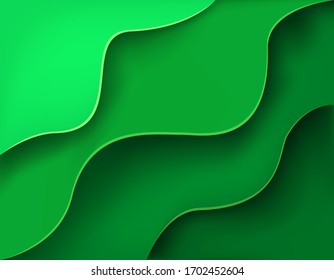 green background with layers and shadow cut out of paper style. vector illustration. 