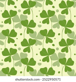 A green background with a leaf clover on it. Vector