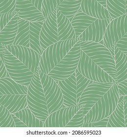 Green background. Leaf seamless pattern design. Vector illustration. Eps10