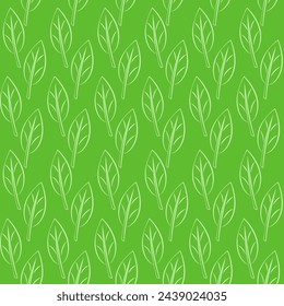 Green background with leaf shapes seamless vector pattern, design for textile print, wallpaper, product packaging, ecology and nature concept.