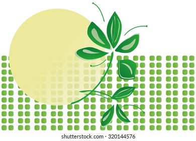 Green  background with leafs. Vector illustration.