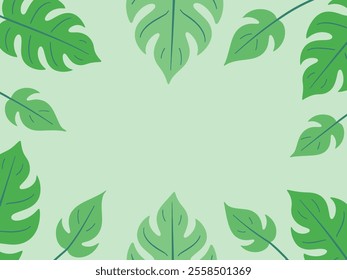 Green background with leafy frame and copy space.