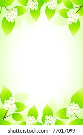 Green background with leaves branches and flowers