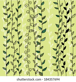 green background with leaves and twigs,
