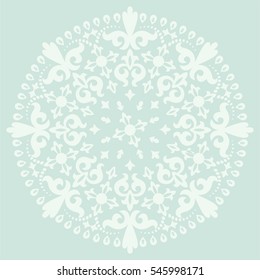 Green background with light  mandala ornament in the east style. Ideal for printing on fabric or paper.  Vector illustration. 