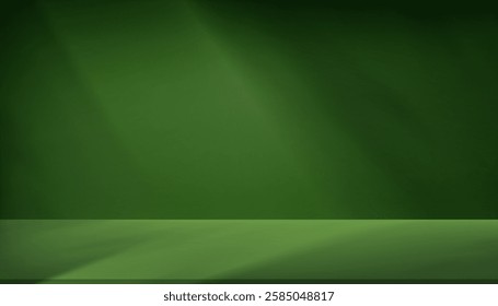 Green Background with Light,Shadow on Floor for Easter
Banner,Studio room spring leave shadow blurry gradient on wall and podium display for St,Patrick's Day,Vector Summer backdrop product present 