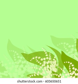Green background with lily-of-the-valley, vector illustration
