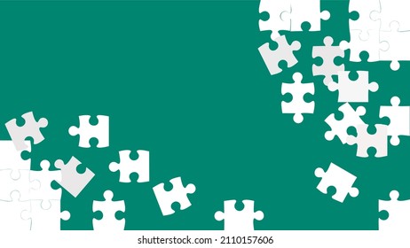 The green background is made of white puzzle pieces. Empty place for your content