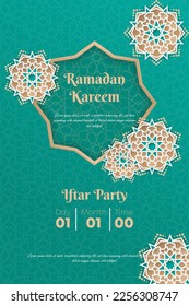 Grüner Hintergrund mit mandala design für ramadan iftar party oder eid mubarak design
