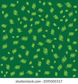 A green background with many leaves scattered around. The leaves are of different sizes and shapes, creating a sense of depth and movement