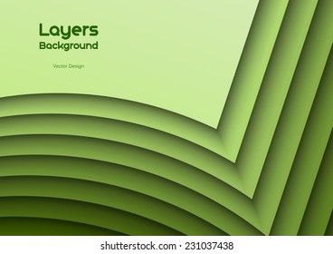 Green background as many wavy layers. Vector design.