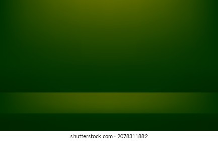 Green background. Minimal 3d shelf. Room in the 3d. For christmas. Vector illustration.